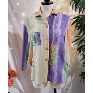 Vtg Nino Wong California Art to Wear Embroidered Semi Sheer Button Shirt Size PS